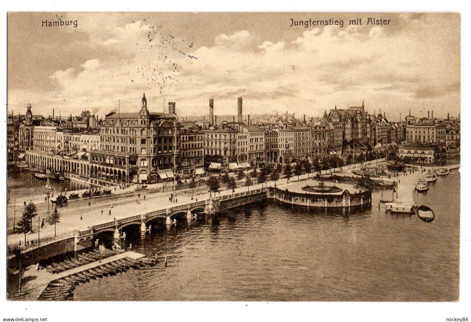 Allemagne--HAMBOURG--1911-- Jungfernstieg Mit Alster ....timbre....cachet  Altona - Other & Unclassified