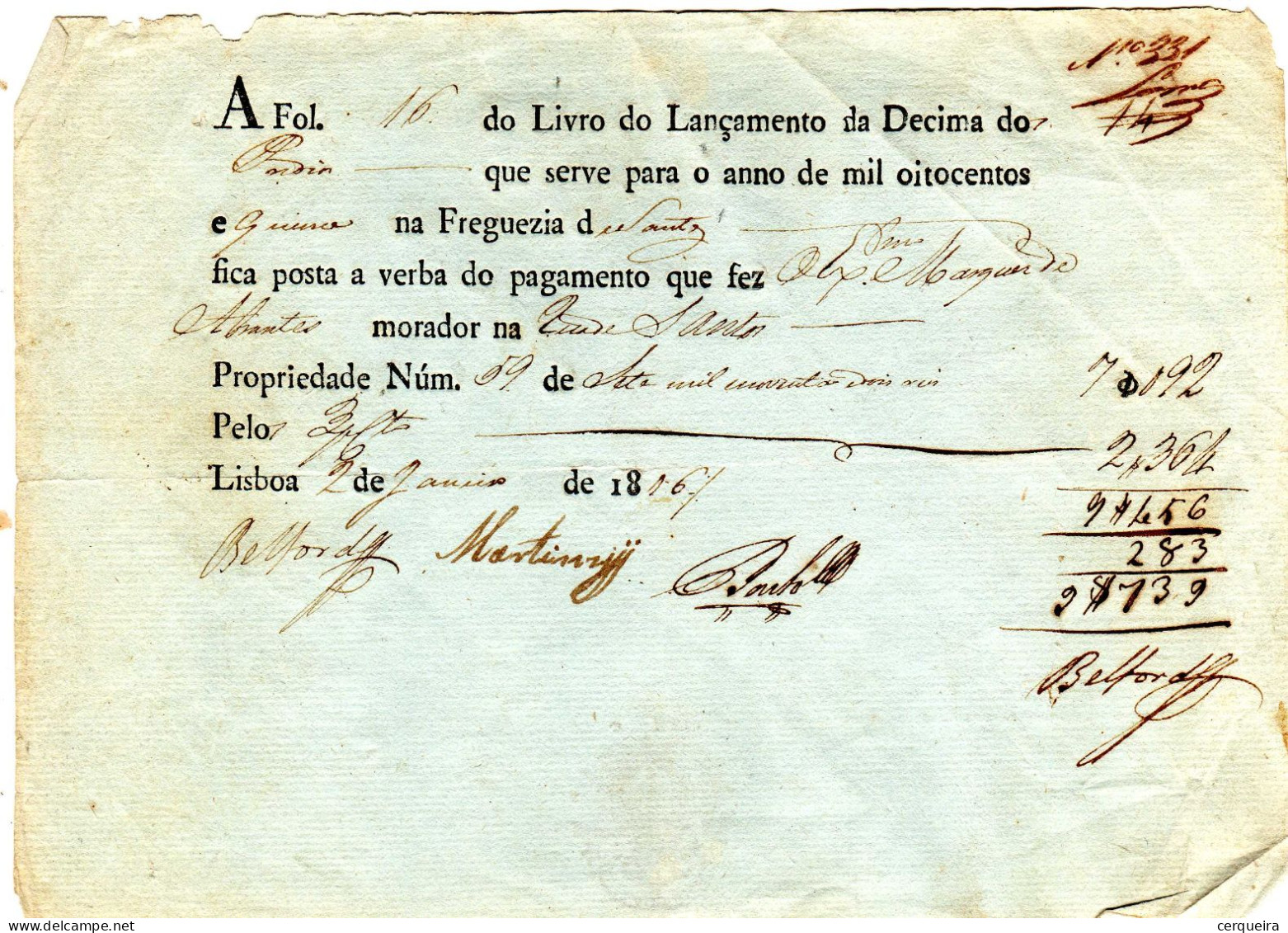 LANÇAMENTO DE DECIMA  1815 COM SELO IMPRESSO DE  5 REIS - Brieven En Documenten