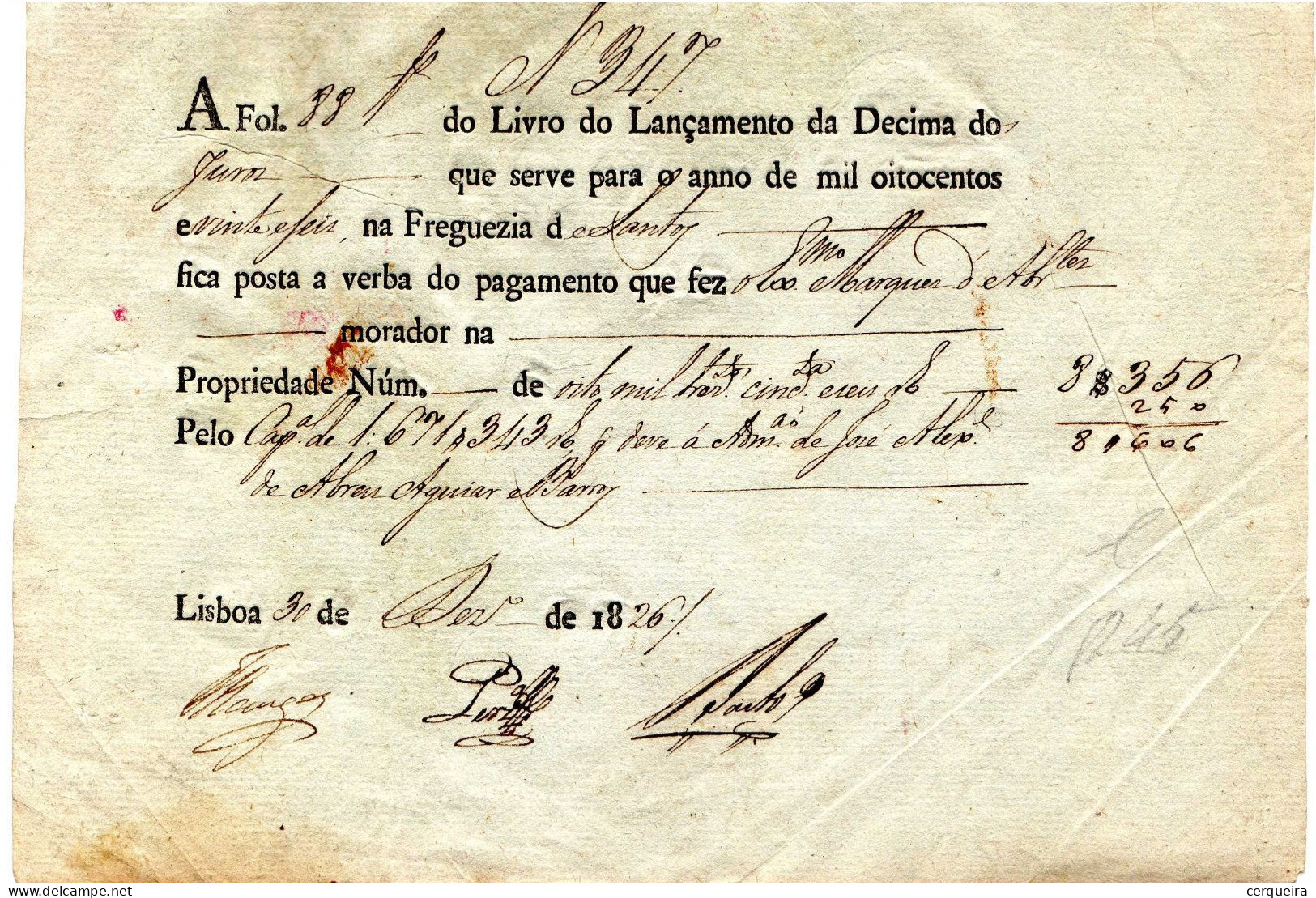 LANÇAMENTO DE DECIMA  1826 COM SELO IMPRESSO DE  10 REIS - Covers & Documents