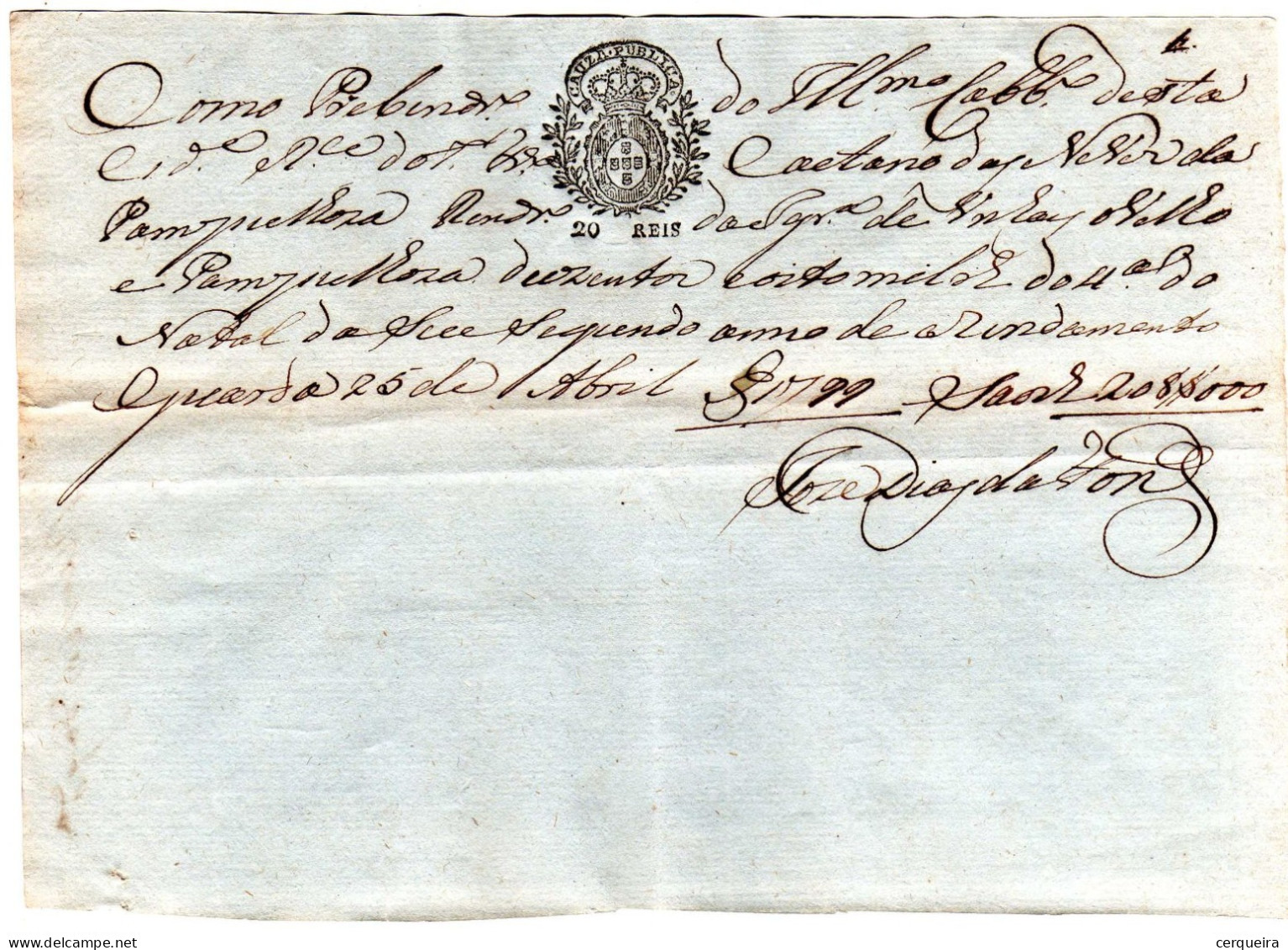 LANÇAMENTO DE DECIMA  1799 COM SELO IMPRESSO DE  20 REIS - Storia Postale