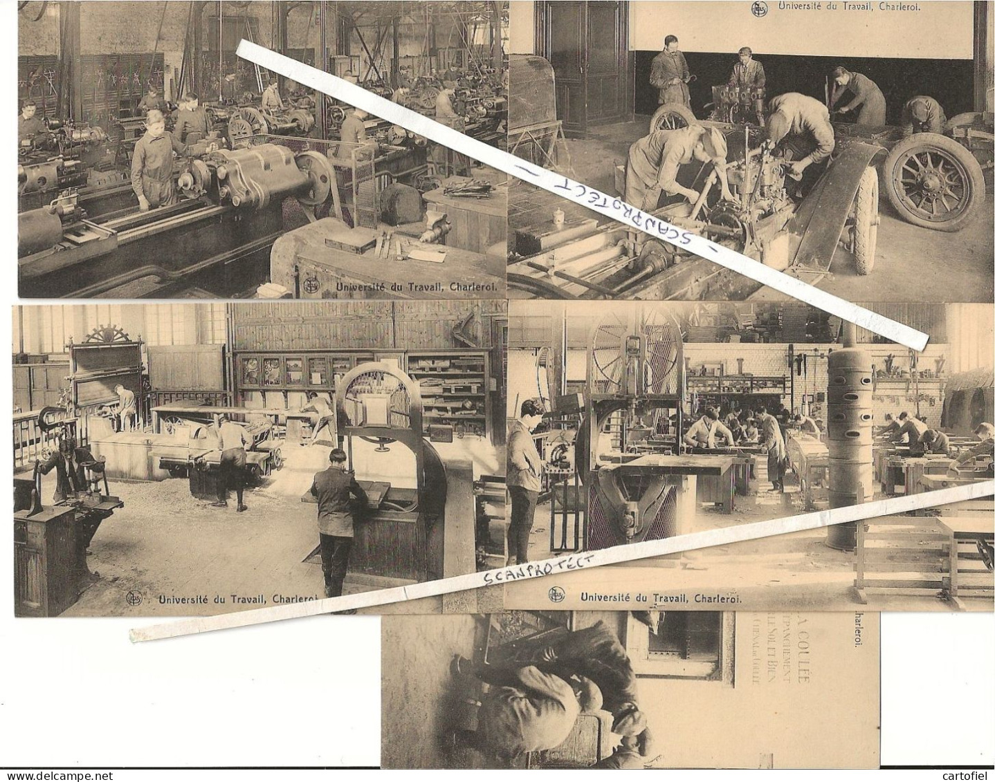 CHARLEROI-UNIVERSITE DU TRAVAIL-LOT DE 5 CARTES-MACHINES+ATELIER+OUTILS+FONTE+AUTOMOBILES-VOYEZ LES 2 SCANS-RARE! - Charleroi