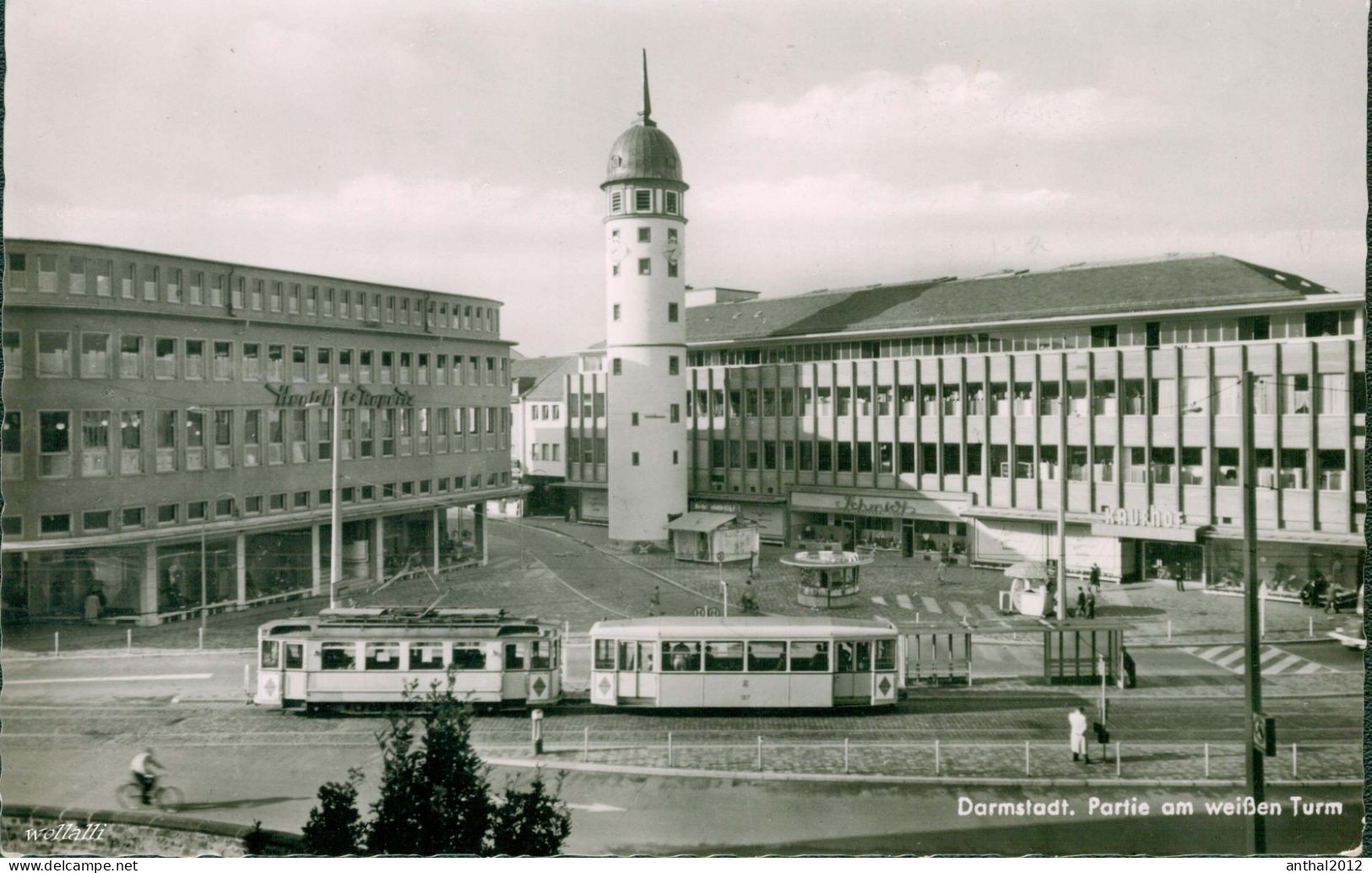 Rar Straßenbahn Haltestelle Kaufhof Weißer Turm Fahrrad Um 1960 - Strassenbahnen