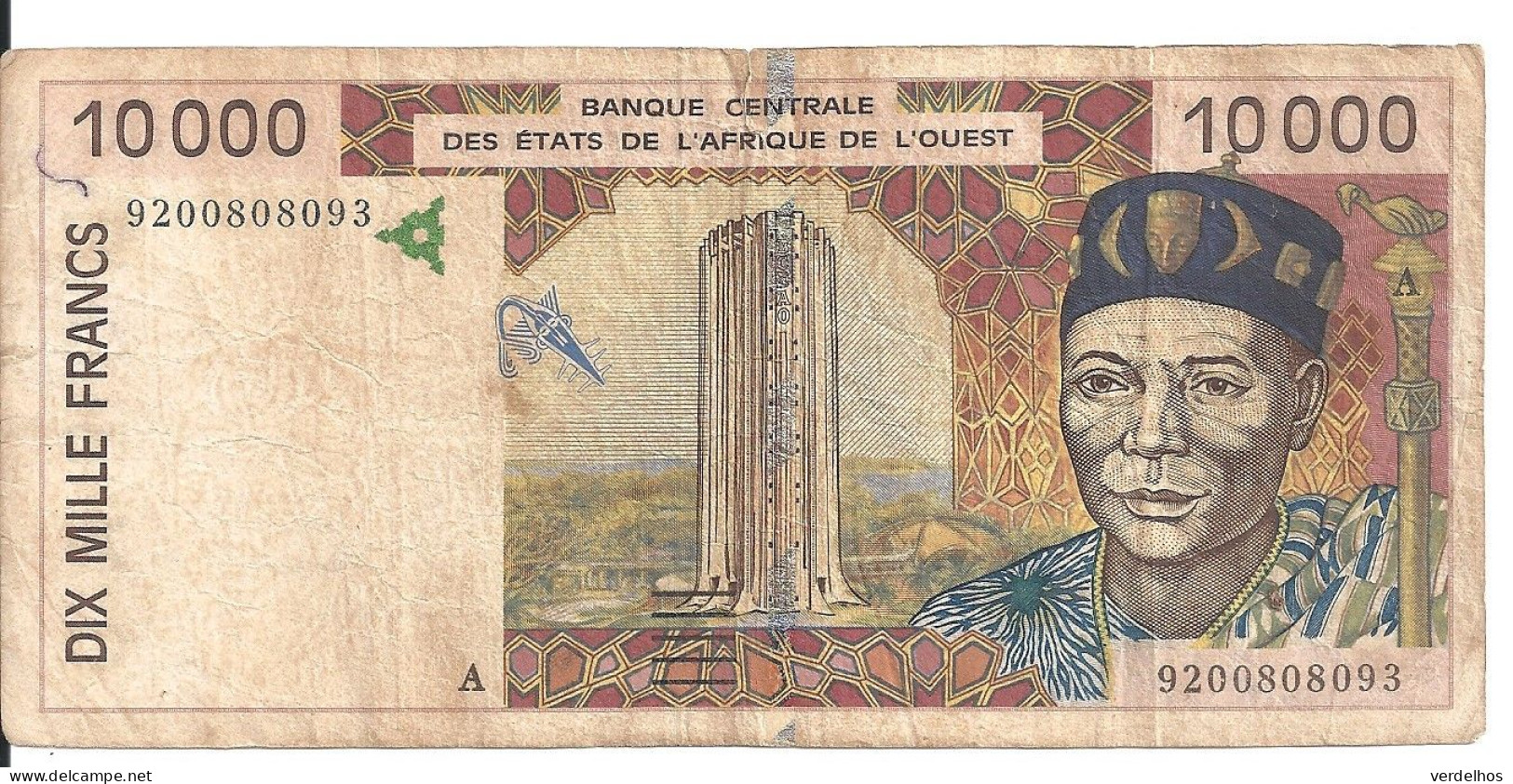 COTE D'IVOIRE 10000 FRANCS ND1992 VG+ P 114A A - Côte D'Ivoire