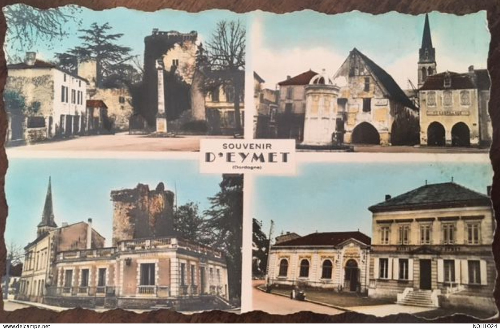 Cpsm, 24 Dordogne, Multivues Souvenir D'Eymet Le Château, La Place Et Les Couverts, La Poste, La Mairie, éd Narbo - Eymet