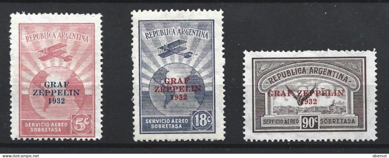 Argentina 1932 Graf Zeppelin Overprint Complete Set MH Stamps ** HCV ** - Neufs