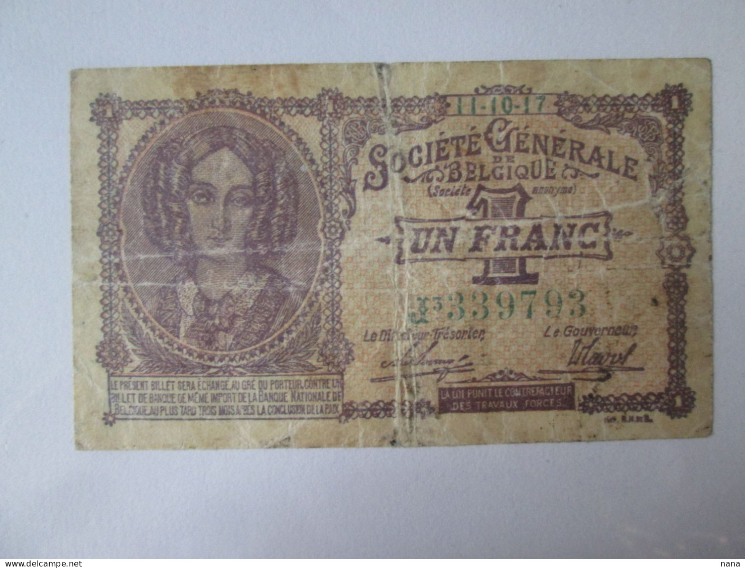 Rare! Belgium/Belgique 1 Franc 1917 Banknote,see Pictures - Other & Unclassified