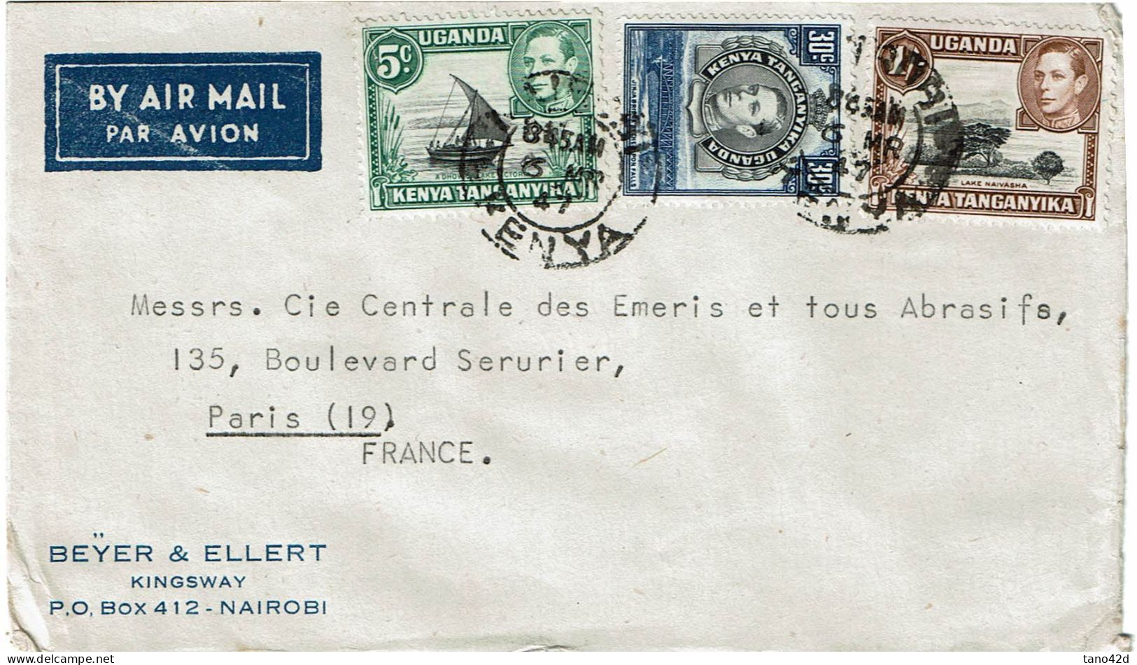 CTN84 - UGANDA LETTRE AVION NAIROBI / PARIS 5/3/1947 - Uganda (...-1962)