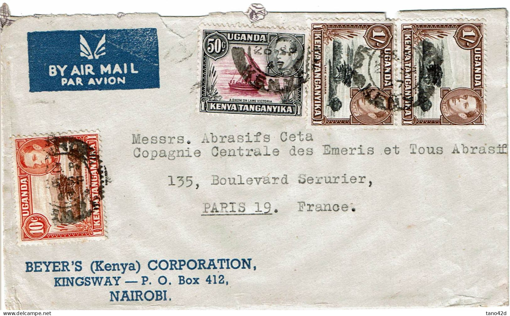 CTN84 - UGANDA LETTRE AVION NAIROBI / PARIS 26/9/1947 - Ouganda (...-1962)