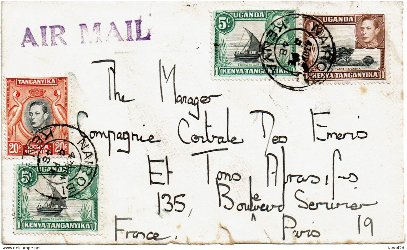 CTN84 - UGANDA LETTRE AVION NAIROBI / PARIS 4/2/1948 - Oeganda (...-1962)