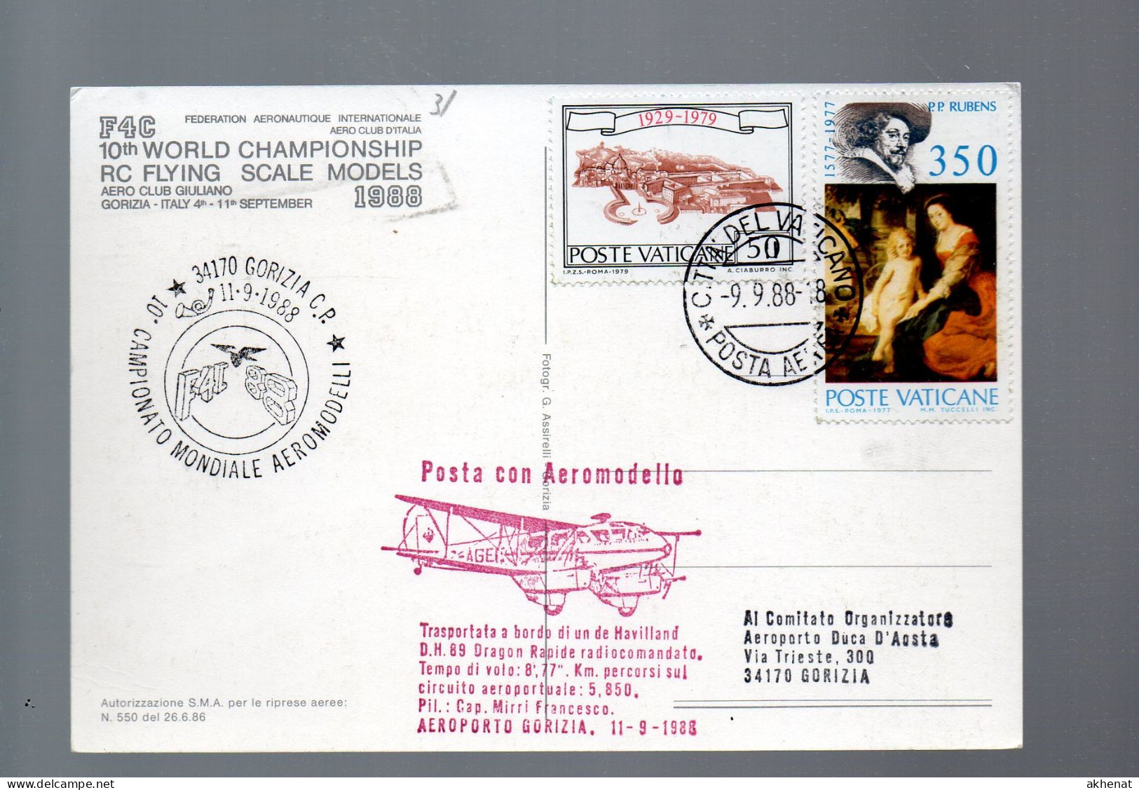 780/500 - VATICANO 1988 , Cartolina Posta Con Aeromodello Del 9/9 - Covers & Documents