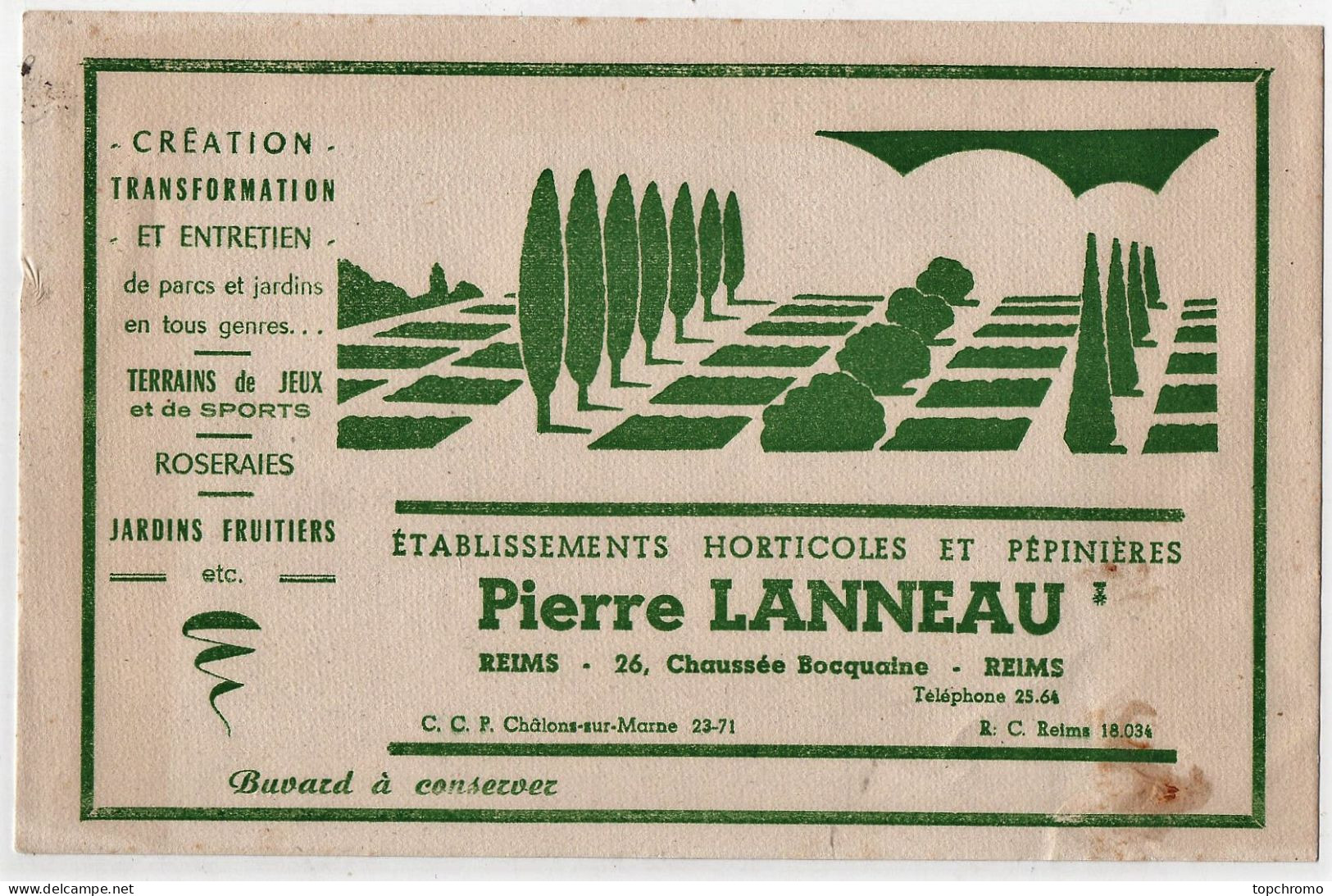 Buvard Pierre Lanneau Reims Etablissements Horticoles Et Pépinières Terrains De Jeux Jardins Fruitiers Roseraies - Agricultura