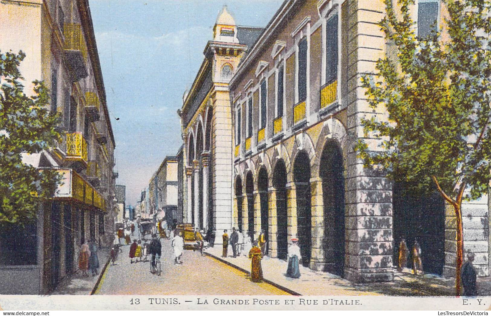 TUNISIE - Tunis - La Grande Poste Et Rue D'Italie - Carte Postale Ancienne - Tunesië