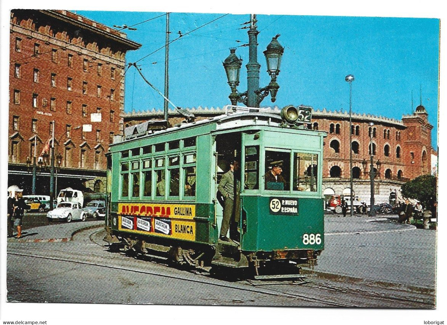 TRAM-VIES DE BARCELONA.- COTXE 886.- PLAZA ESPAÑA. DESEMBRE 63.-  BARCELONA.- ( CATALUNYA ) - Strassenbahnen