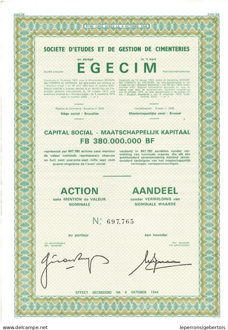 Titre De 1973 - Société D'Etudes Et De Gestion De Cimenteries - EGECIM - - Afrique