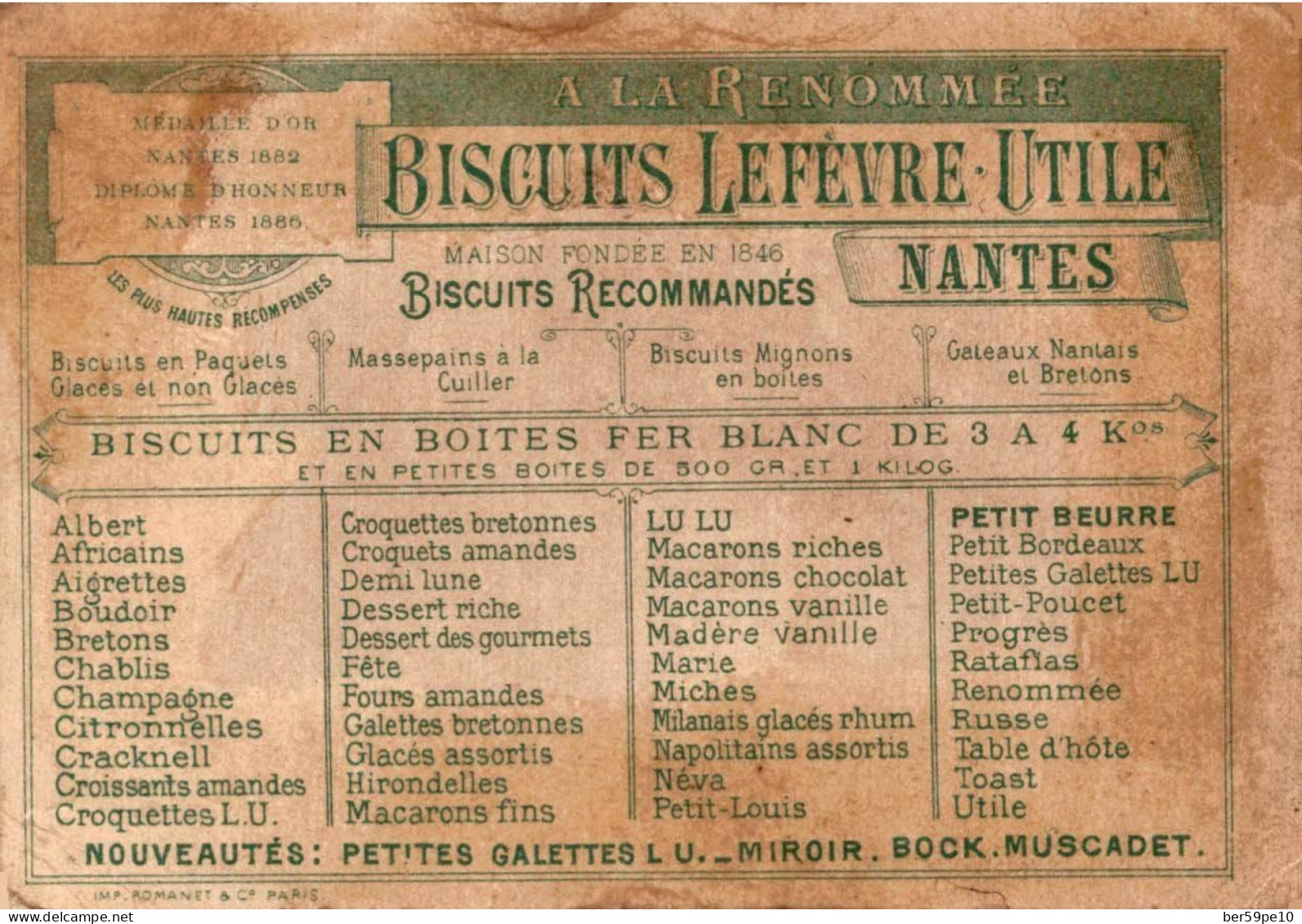 CHROMO BISCUITS  LEFEVRE-UTILE NANTES PETITES GALETTES LU A DEGUSTER - Lu