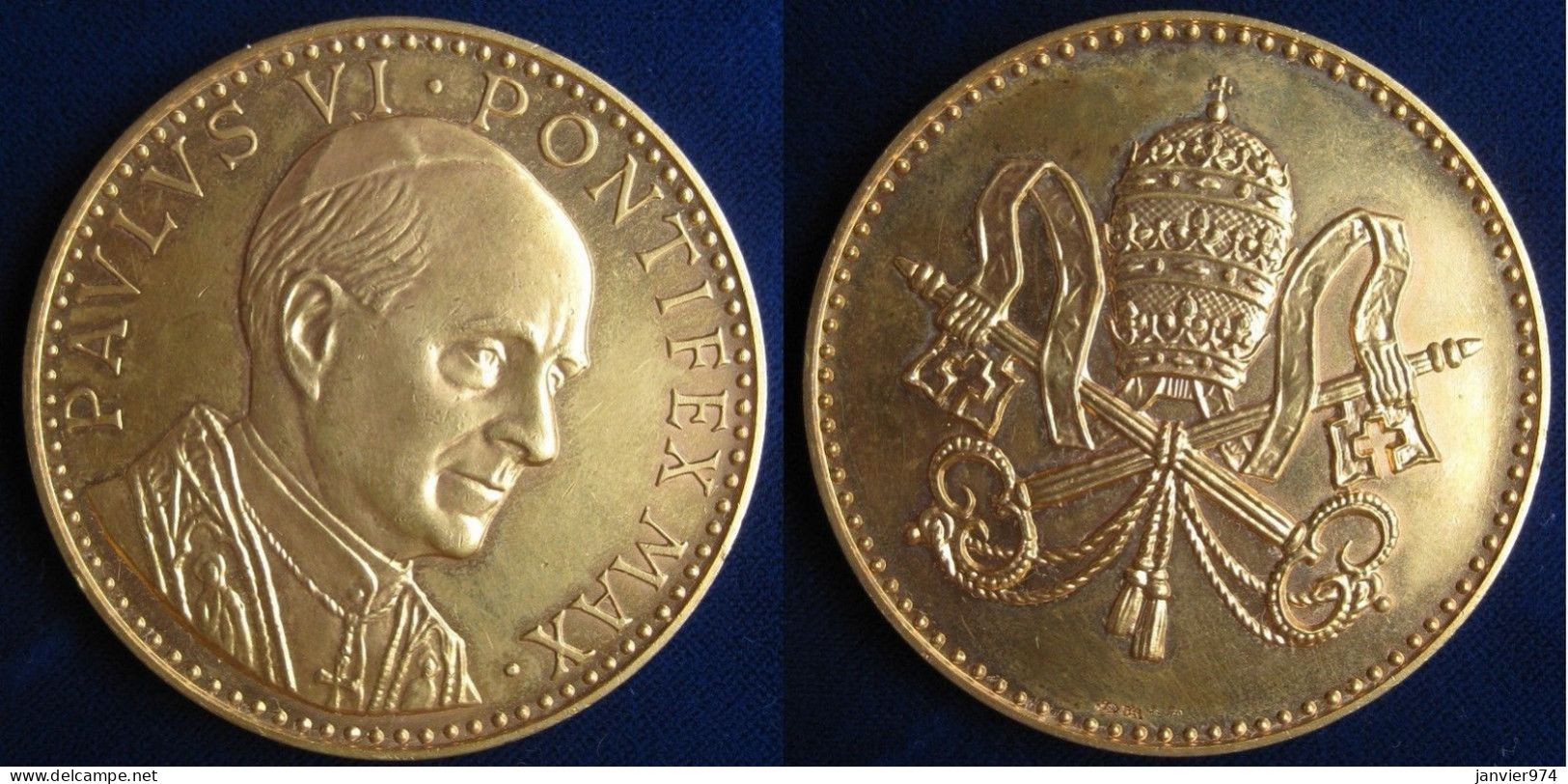 Medaille En Bronze Dorée, PAUL VI, Giovanni Battista Montini 1897 - 1978, Par La Monnaie De Paris - Religion &  Esoterik