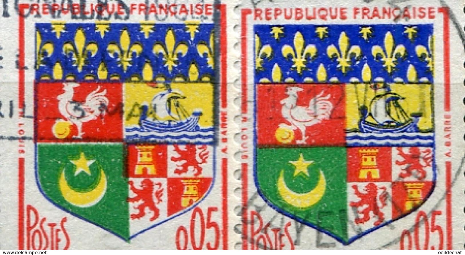 25076 FRANCE N°1230A° 5c. Blason DOran : Blason Décalé Vers La Droite + Normal  1960  TB - Used Stamps