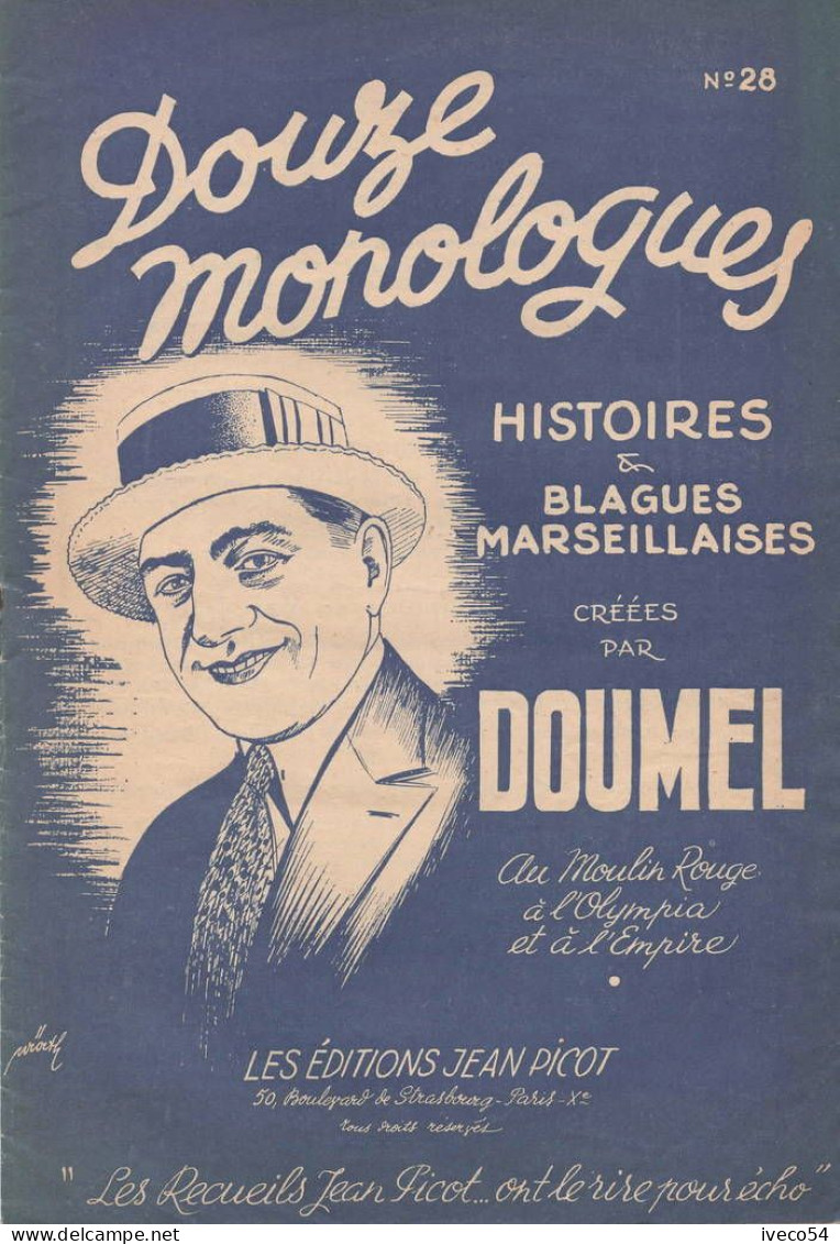 Blagues Marseillaises  De  Doumel  Ed. Picot " Douze Monologues " - Song Books