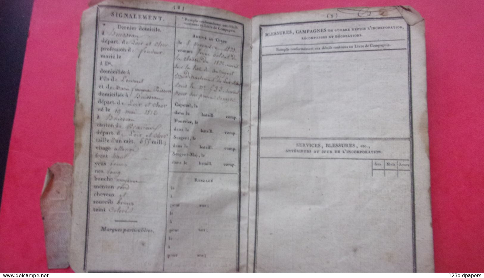 1833 LIVRET D UN JEUNE SOLDAT DU LOIR ET CHER  MILITAIRE MONARCHIE DE JUILLET 20 EME REGIMENT D INFANTERIE LEGERE - Documents