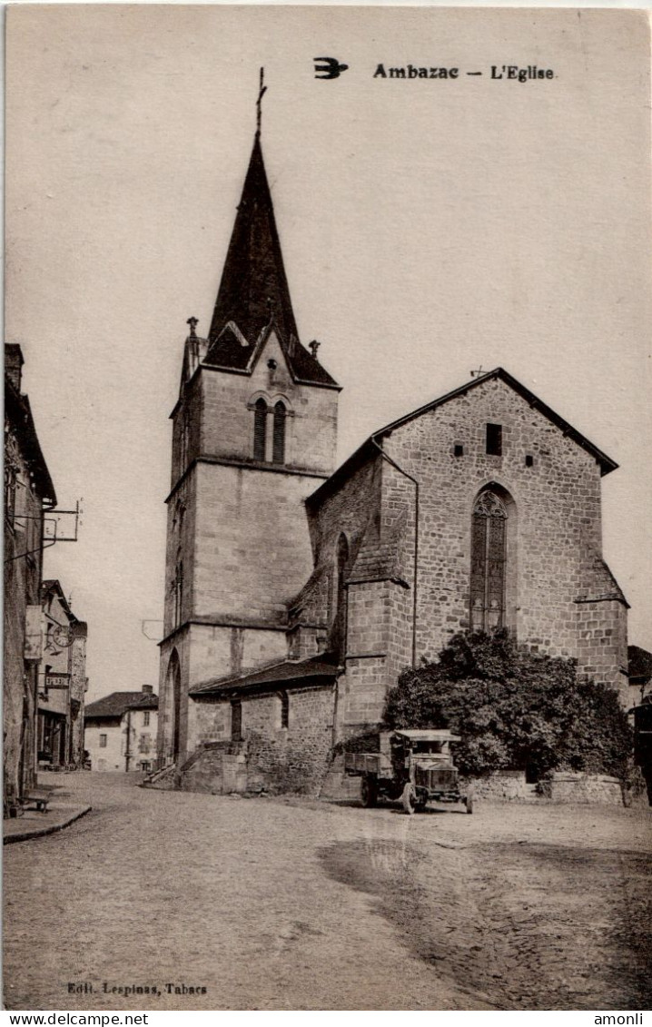 87. HAUTE-VIENNE - AMBAZAC. L'Eglise. Camion Devant L'épicerie. - Ambazac