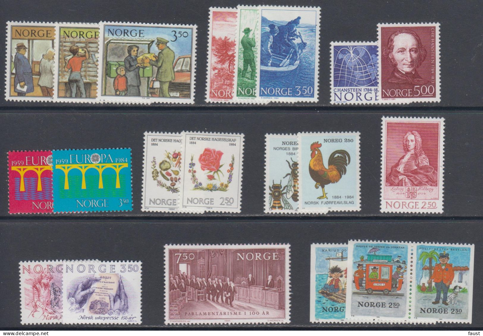 1984 ** Norway (sans Charn., MNH, Postfrish) Complete Yv 852/73  Mi 896/17 NHK 944/65  (22v) - Full Years