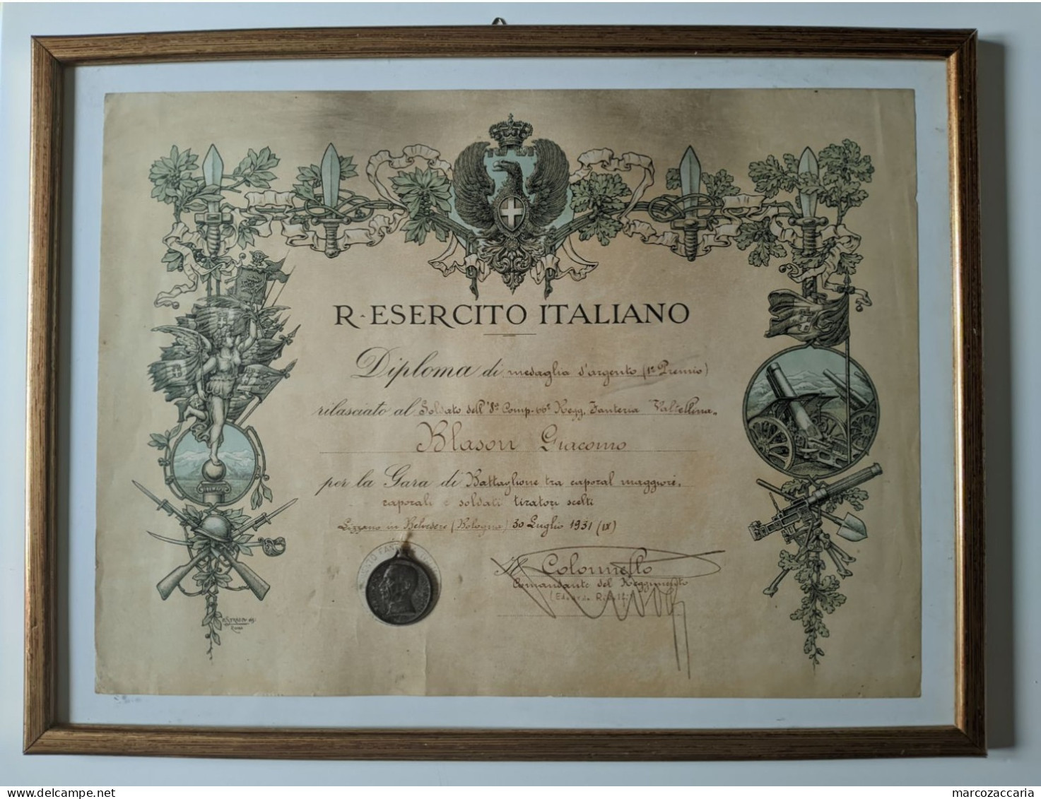 Diploma REGIO ESERCITO ITALIANO Con MEDAGLIA D'ARGENTO, Regg. FANTERIA Anno 1931 - Documents