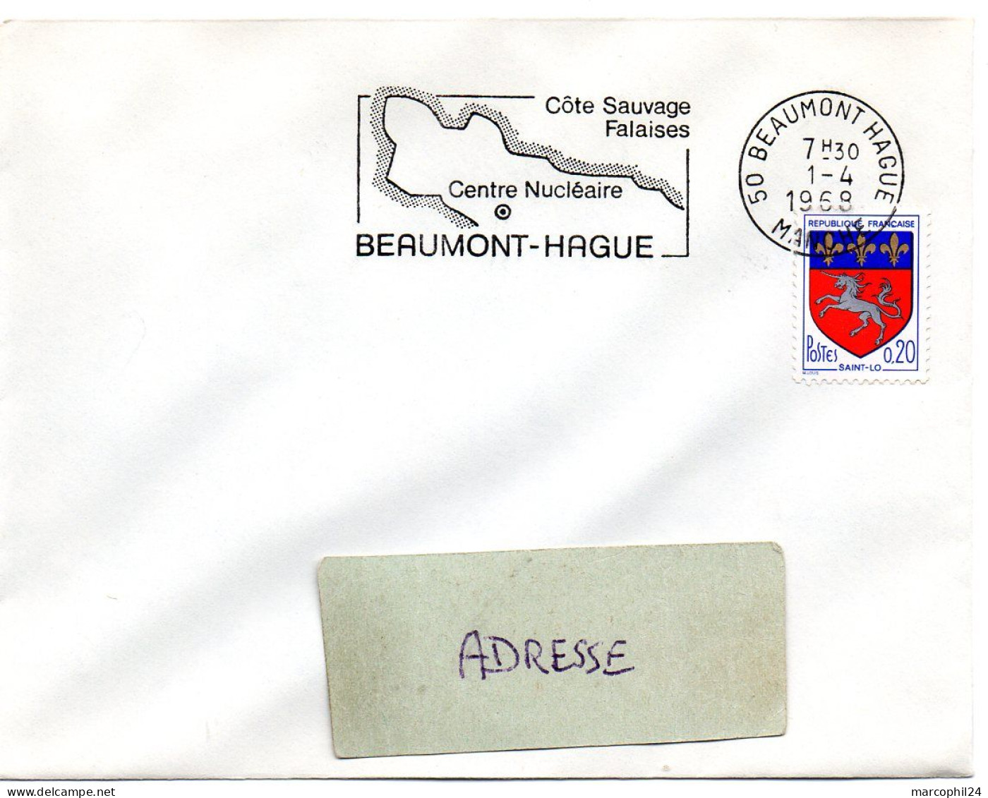 MANCHE - Dépt N° 50 = BEAUMONT HAGUE 1968 = FLAMME SUPERBE = SECAP Illustrée ' CENTRE NUCLEAIRE / FALAISES ' - Atome