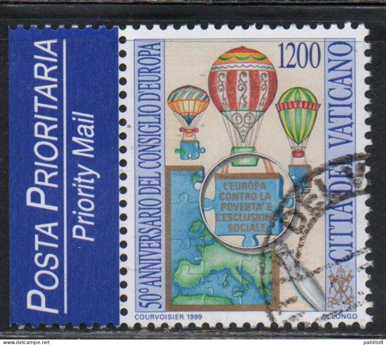 CITTÀ DEL VATICANO VATICAN VATIKAN CITY 1999 CONSIGLIO D'EUROPA LIRE 1200 USATO USED OBLITERE' - Used Stamps