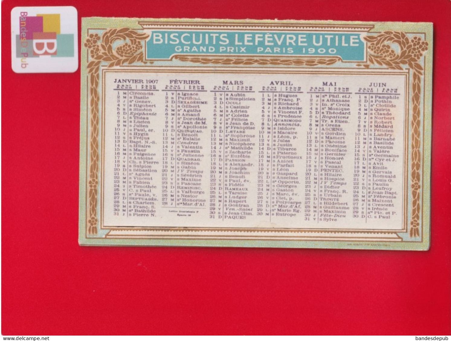 Biscuits LU LEFEVRE UTILE Superbe Chromo Systeme Calendrier  Semestriel Five O Clock Heure Thé Anglais 1907 - Lu