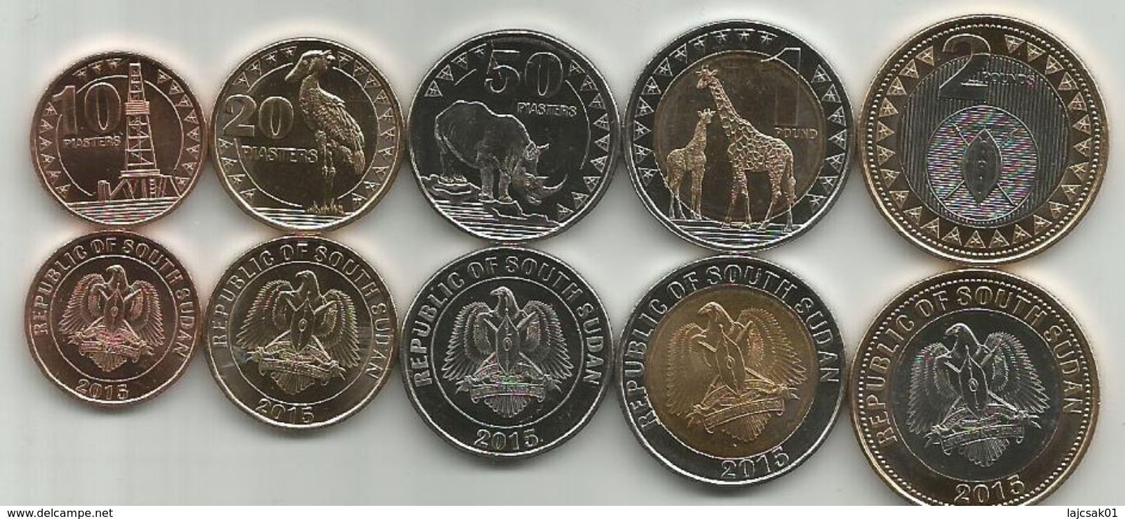 10 - 20 - 50 Piasters ,1 Pound And 2 Pounds 2015. UNC - South Sudan
