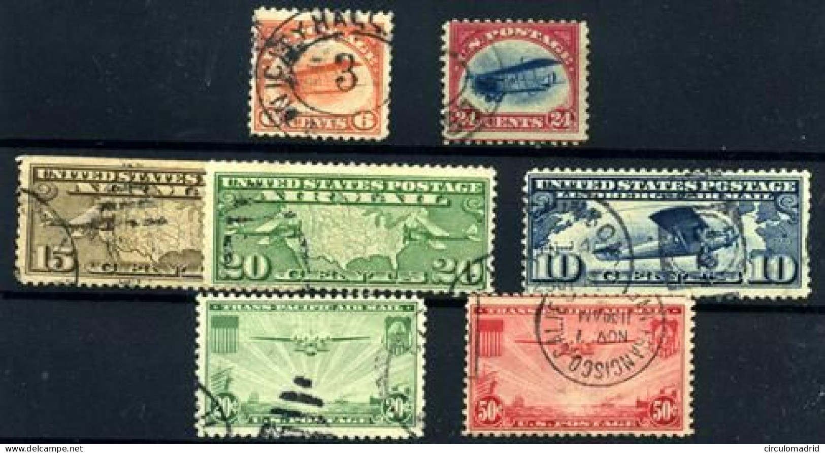 Estados Unidos (aéreos) Nº 1, 3, 8/10, 22/3. Año 1918/37 - 1a. 1918-1940 Used