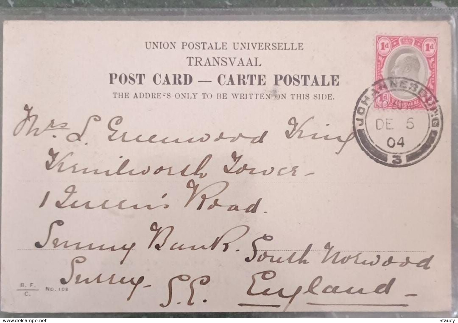 TRANSVAAL 1904 JOHANNESBURG RISSIK STREET GENERAL POST OFFICE To ENGLAND Picture Card PSB As Per Scan - Posta Aerea