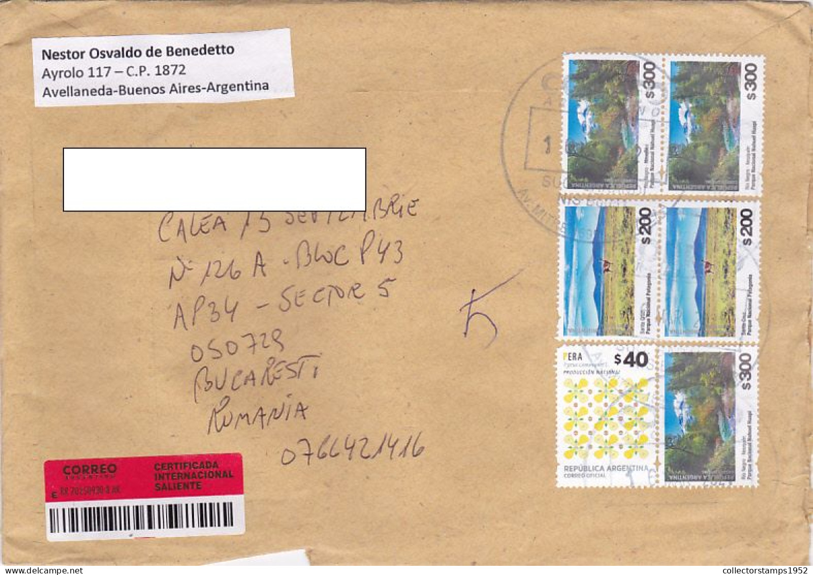 PEAR TREES, LANDSCAPES, FINE STAMPS ON REGISTERED COVER, 2021, ARGENTINA - Storia Postale