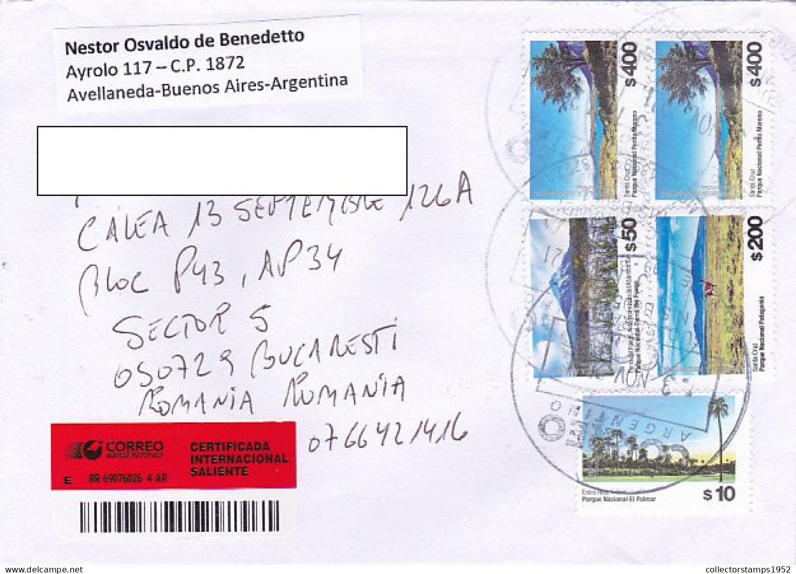 LANDSCAPES, FINE STAMPS ON REGISTERED COVER, 2021, ARGENTINA - Covers & Documents