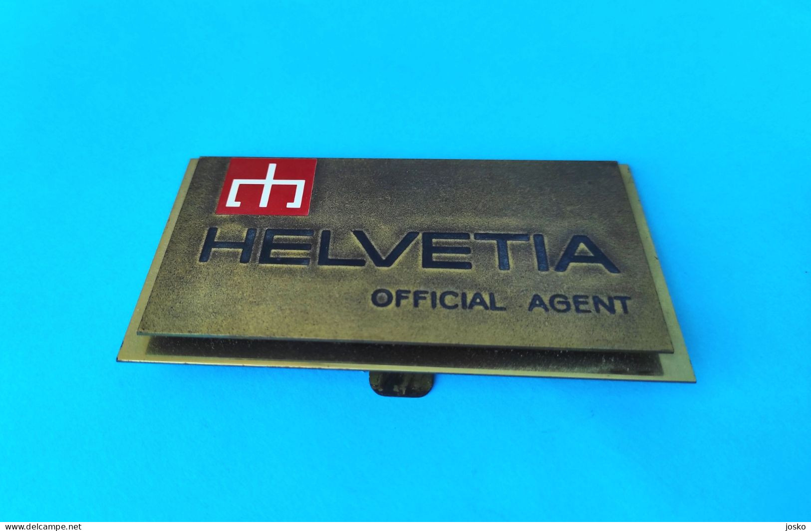 HELVETIA Swiss Watch OFFICIAL AGENT Vintage Desk Brass Plate For Store * Montre Suisse Schweizer Uhr Orologio Svizzero - Montres Publicitaires