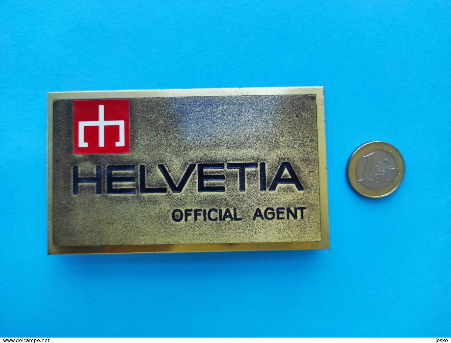 HELVETIA Swiss watch OFFICIAL AGENT vintage desk brass plate for store * Montre Suisse Schweizer Uhr Orologio Svizzero