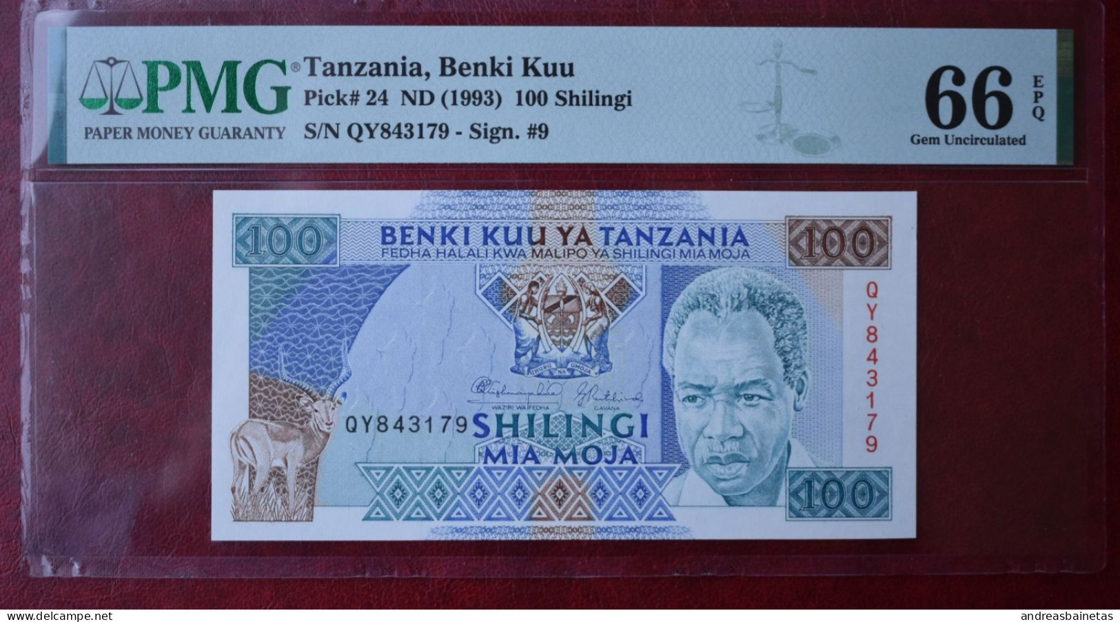 Banknotes Tanzania 100 Shilingi 1993  Julius Nyerere   PMG 66  P# 24 Benki Kuu Ya - Tansania