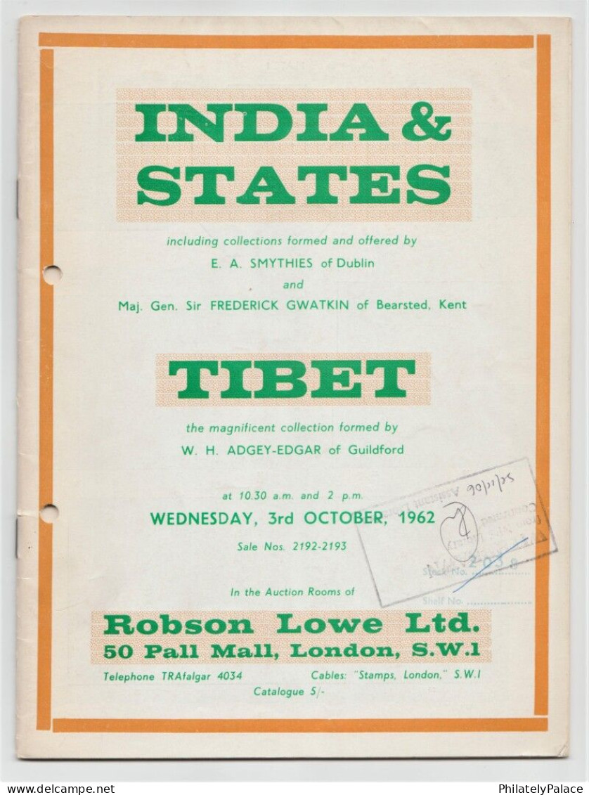 India & States, Tibet (Part Of China Now) (1962) LITERATURE - VERY RARE - Other & Unclassified