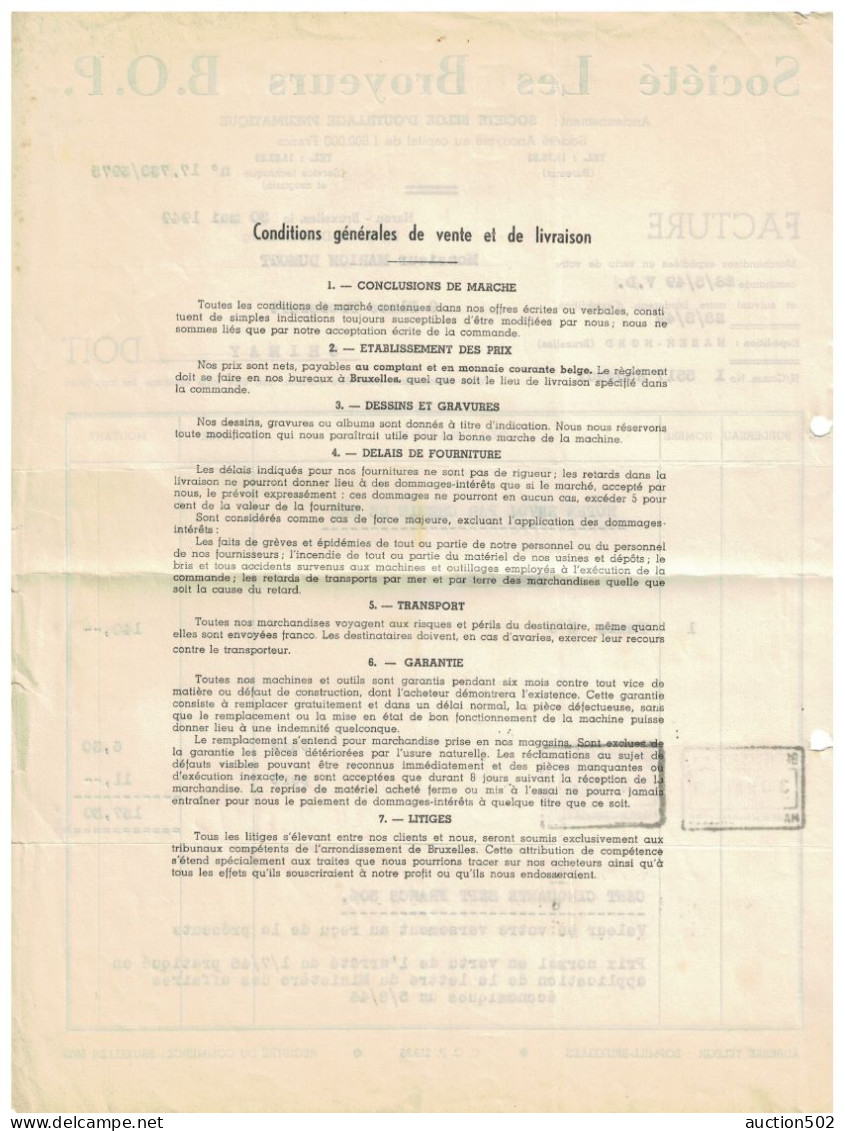 Facture 1949 Haren-Bruxelles Société Les Broyeurs Outillage Pneumatique > Chimay + TP Fiscaux - Straßenhandel Und Kleingewerbe