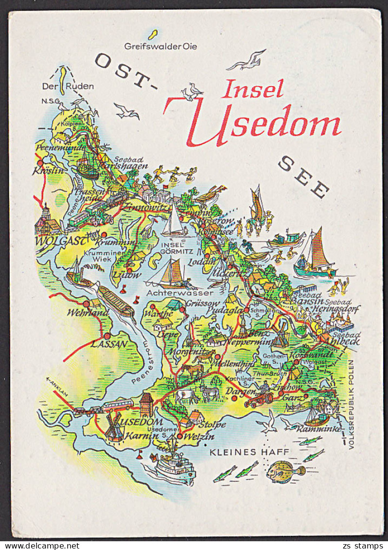 "Insel Usedom" Illustriete Landkarte Gezeichnet Von A. Hoppe Leipzig - Wolgast