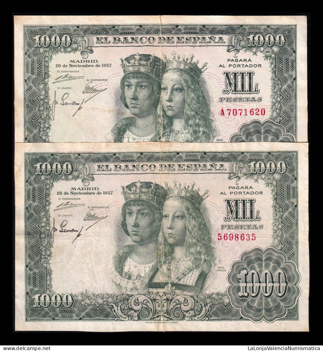 España Spain Set 2 Billetes 1000 Pesetas Reyes Católicos 1957 Pick 149 Serie A Sin Serie Bc/Mbc F/Vf - 1000 Peseten