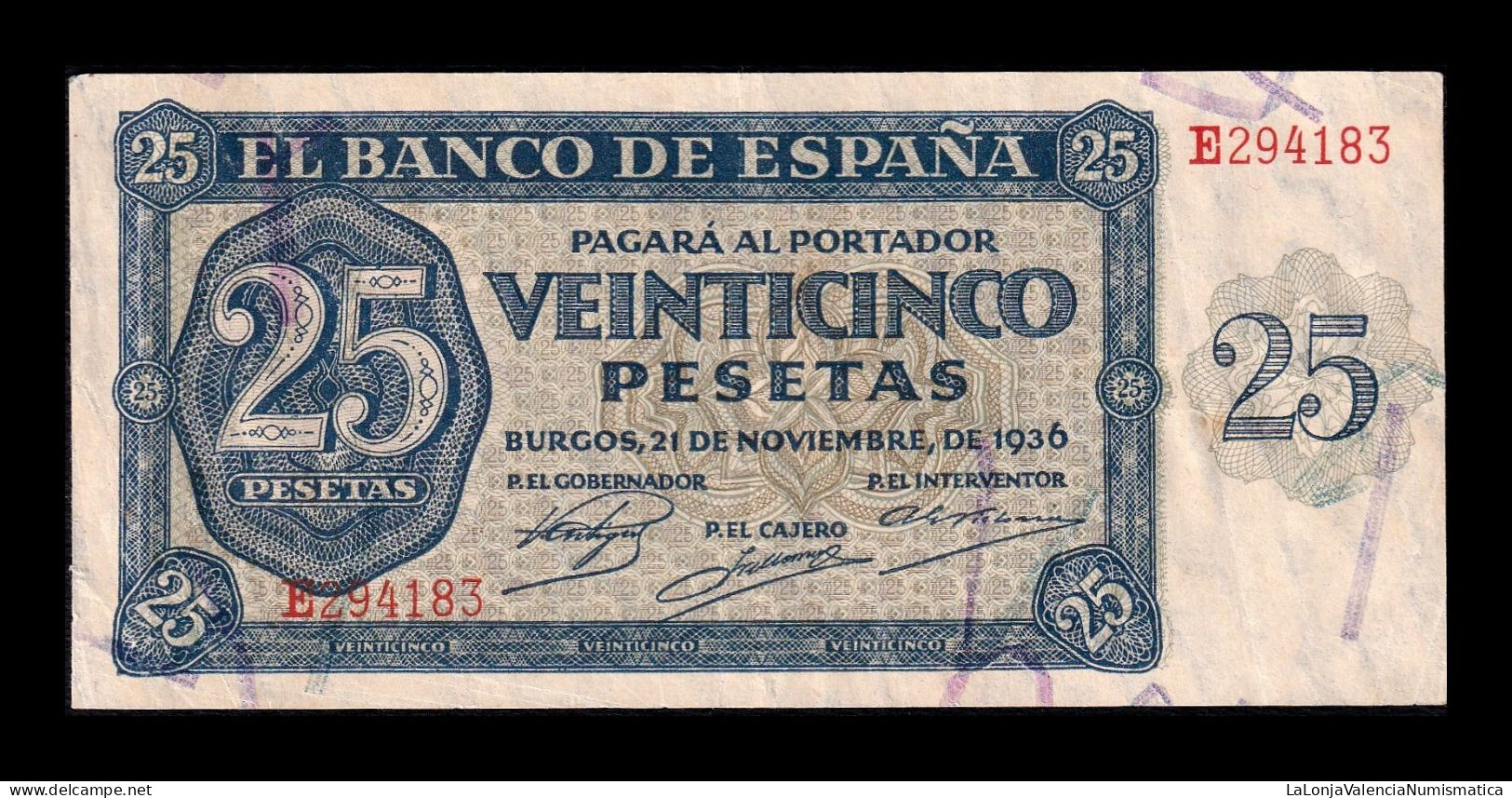 España Spain 25 Pesetas Burgos 1936 Pick 99a Serie E Ebc/+ Xf/+ - 25 Pesetas