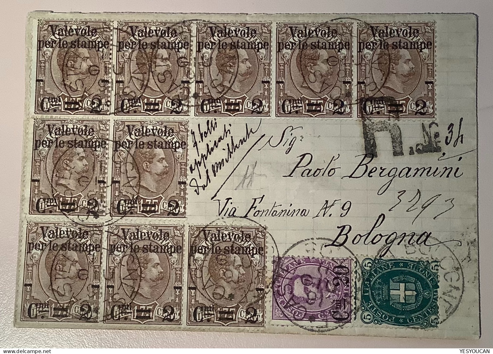 CASTELBOLOGNESE1891 (Ravenna) Sa55, 58, 44 Lettera>Bologna EX PROVERA (Regno D‘ Italia Stampe Pacchi Postali Italy Cover - Marcophilia