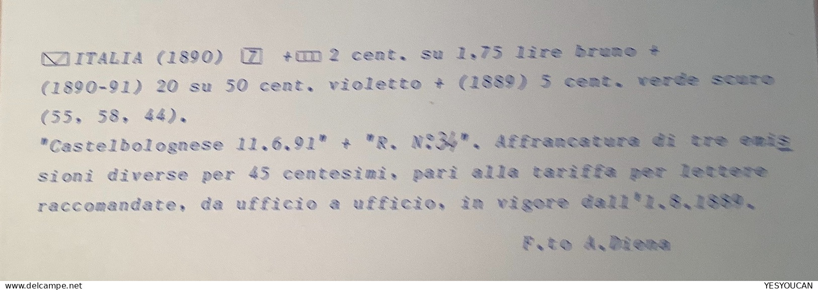 CASTELBOLOGNESE1891 (Ravenna) Sa55, 58, 44 Lettera>Bologna EX PROVERA (Regno D‘ Italia Stampe Pacchi Postali Italy Cover - Storia Postale