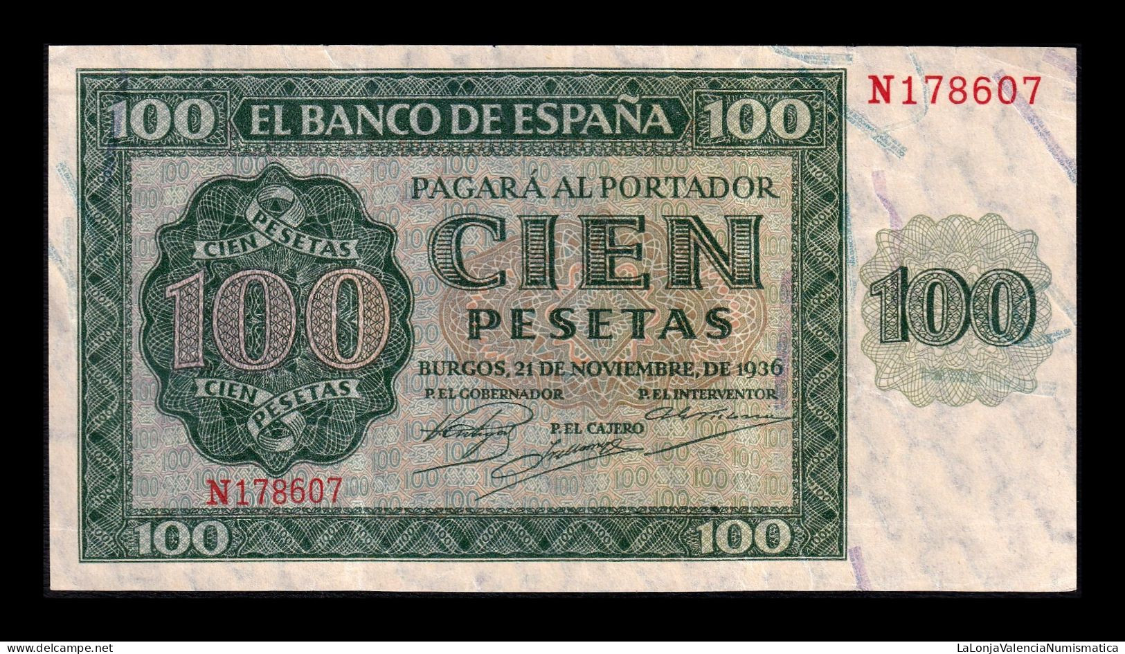 España Spain 100 Pesetas Burgos 1936 Pick 101a Serie N Ebc+ Xf+ - 100 Peseten