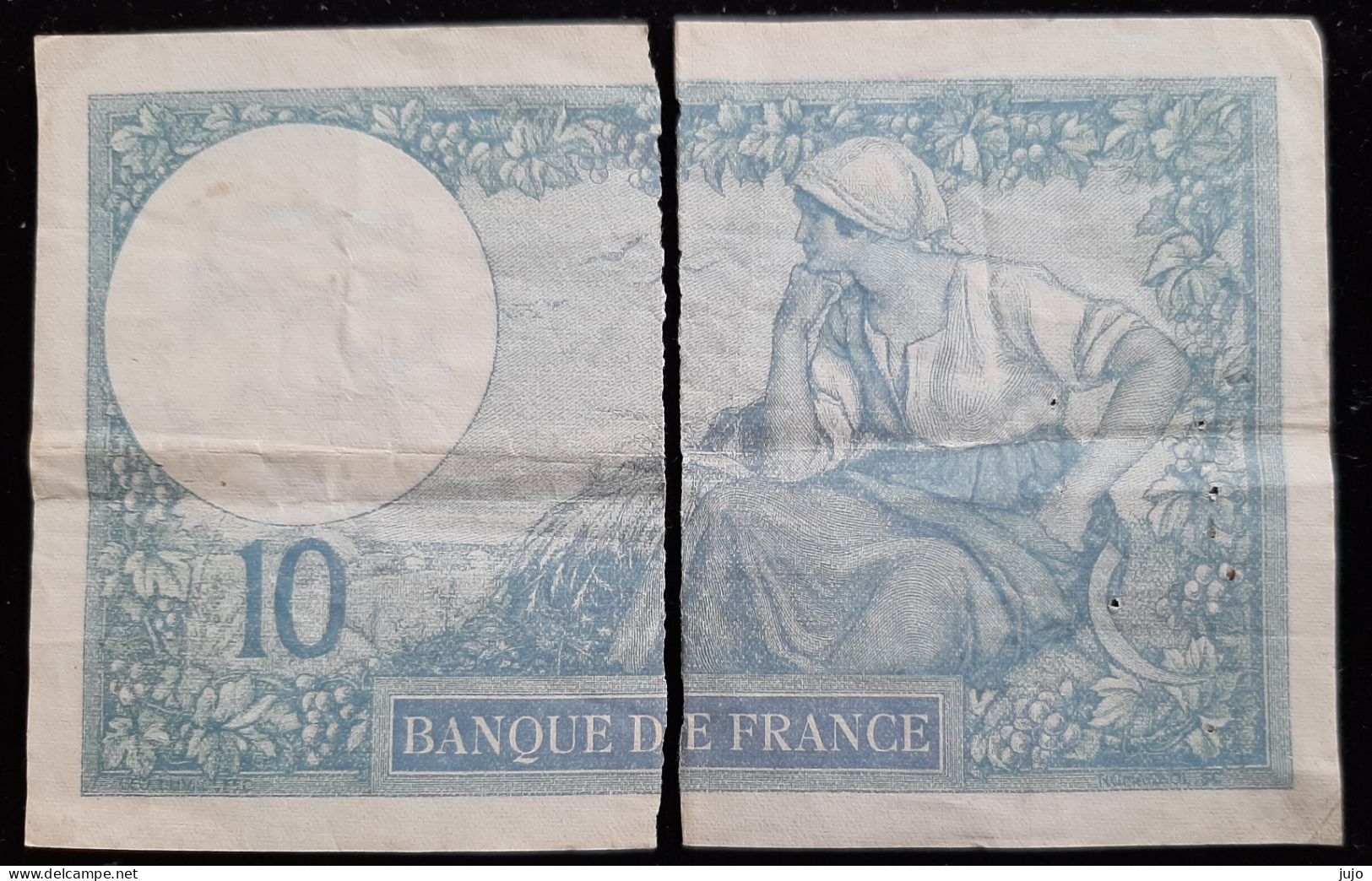 Billet De 10 F FRANCS - AN.12.11. 1926   - "Minerve" - N° 7623 724 - Z30493 - (endommagé Coupé En Deux ) - 10 F 1916-1942 ''Minerve''