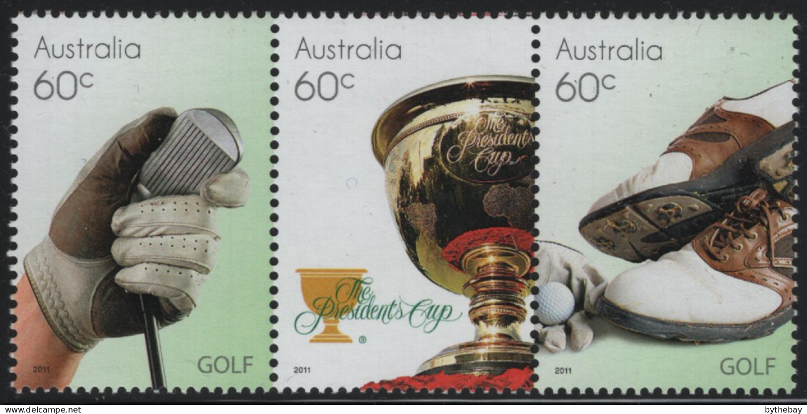 Australia 2011 MNH Sc 3567a 60c Golf Clubs, Trophy, Shoes Strip - Mint Stamps