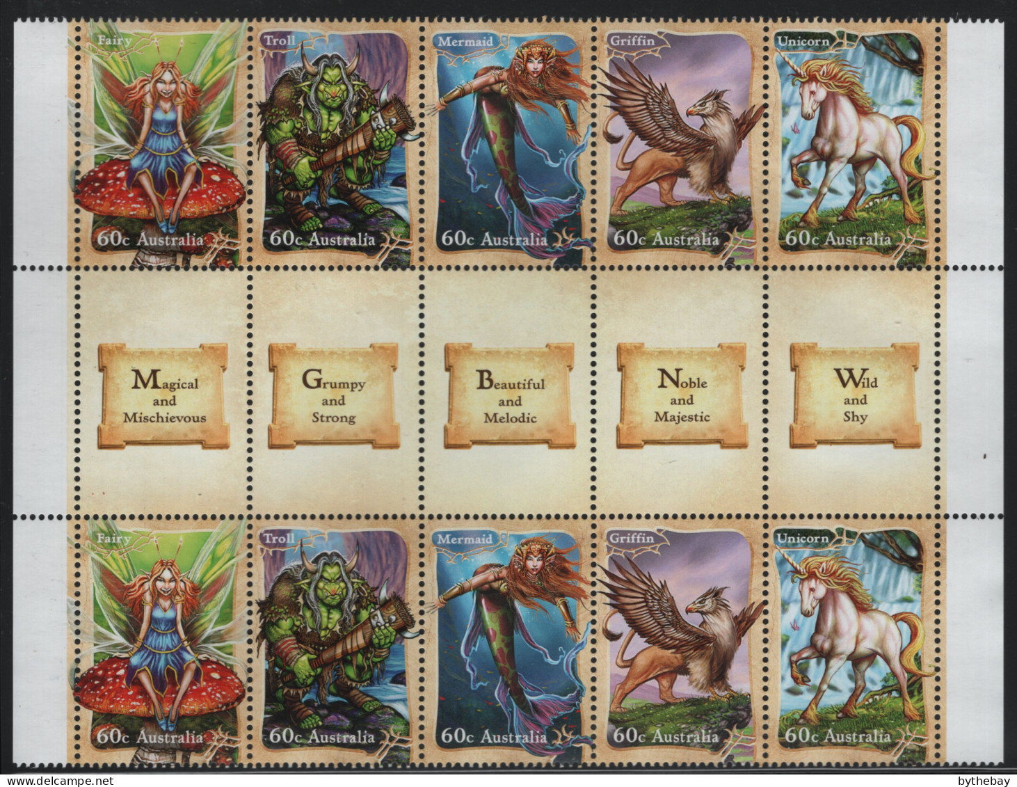 Australia 2011 MNH Sc 3579a 60c Fairy, Troll, Mermaid, Griffin, Unicorn Gutter - Mint Stamps