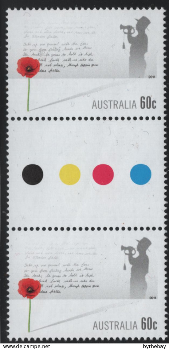 Australia 2011 MNH Sc 3604 60c Poppy, Buglar Remembrance Day Gutter - Mint Stamps
