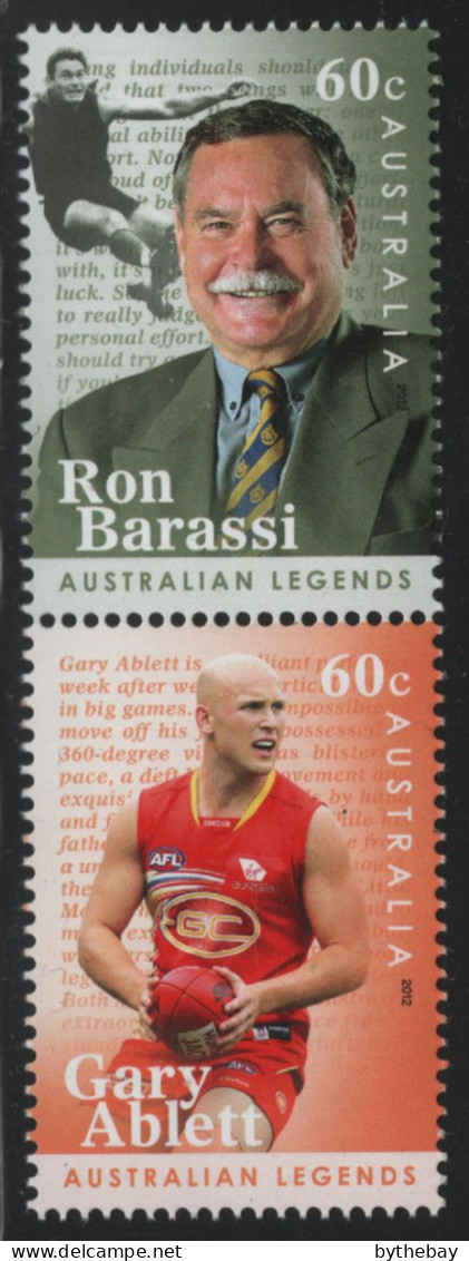 Australia 2012 MNH Sc 3626-3627 60c Ron Barassi, Gary Ablett Jr Pair - Mint Stamps